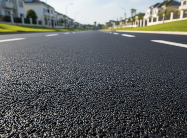 Permukaan aspal hotmix AC-WC yang halus dan rapi untuk area parkir